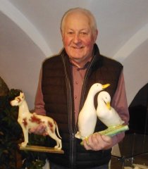 Steingut Entenpärchen und Dobermann